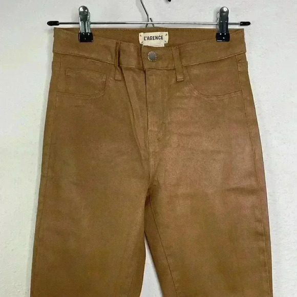 L'Agence Brown Marguerite Skinny High Rise Faux Leather Java Coated Jeans 25 - Picture 2 of 9